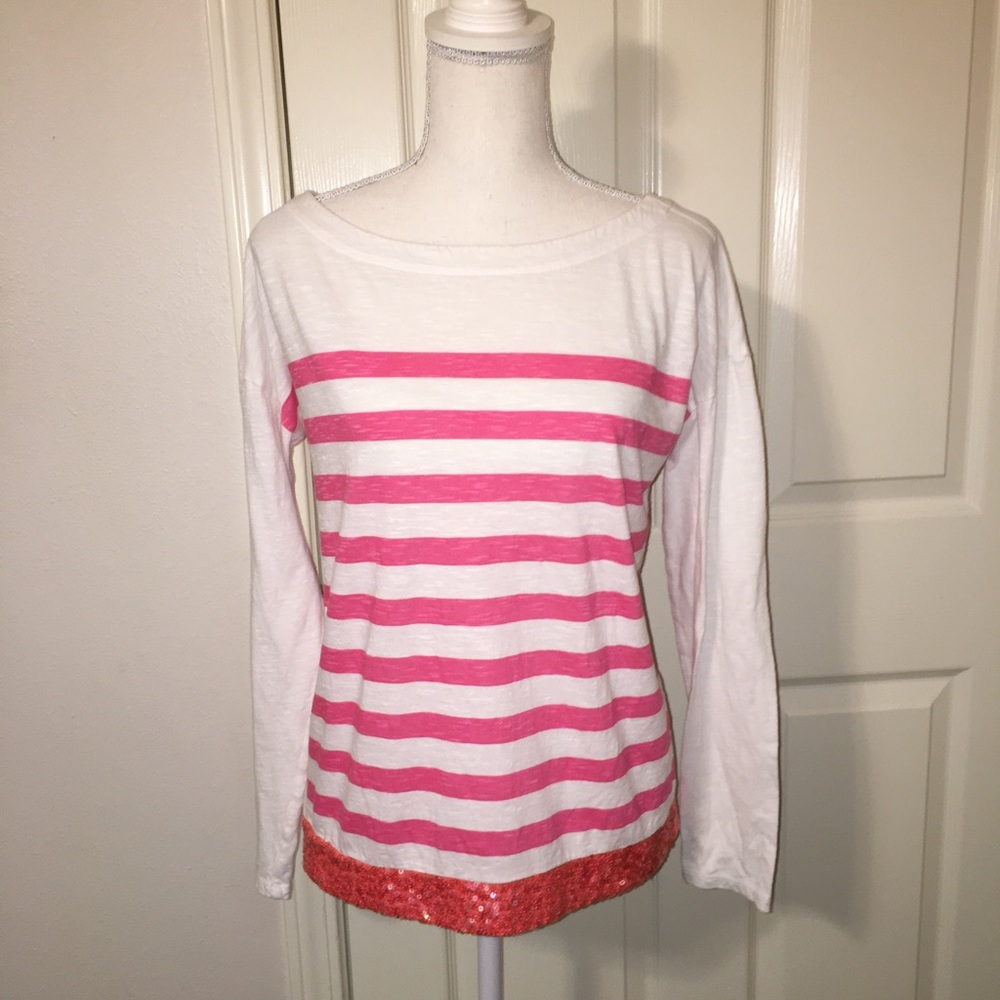 LOFT Striped Sequined Top